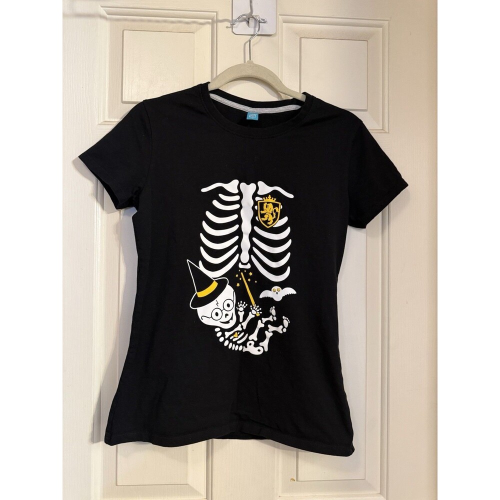 Spreadshirt Women M Black Skeleton Baby Halloween Maternity Graphic T Shirt